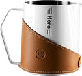 Milk Frothing Pitcher 450ml/16oz 304 Stainless Steel Espresso Steaming Pitcher with PU Leather, Milk Frothing Jug,milk frother cup,Milk Jug Cup,Premium Barista Tools,Latte Art (WHITE,16oz)