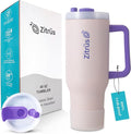 40 oz Tumbler with Handle and Straw | Leak Proof Insulated Stainless Steel Water Bottle Travel Mug Fits in Cup Holder | Keeps Cold Hot | Gifts for Women Men Him Her (Pink, 40 oz)