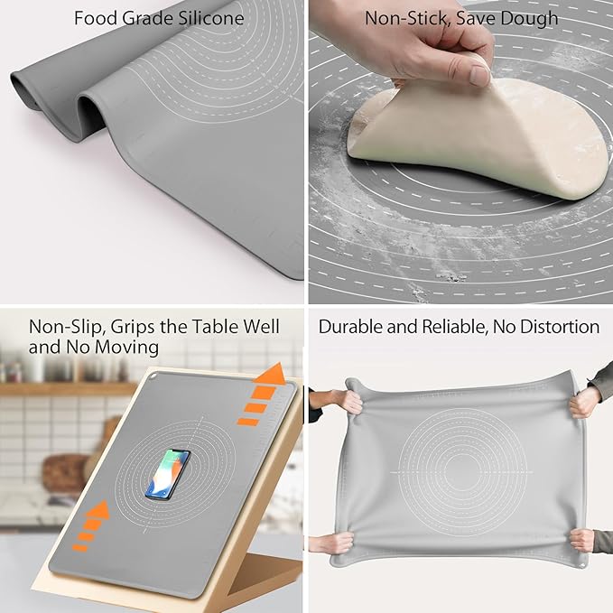 24"X16" Silicone Baking Mat Extra Large Non-stick Pastry Mat with High Edge, Dough Rolling Board for Pastry, Macarons, Pies, Bread, Cookies, Pizza, Fondant, Pasta, Food Grade Silicone Baking Supplies