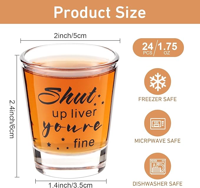 Kolewo4ever 24 Pieces Funny Friends Shot Glasses Funny Friends Shot Glasses Clear Glass Cups with Heavy Base for Adult Small Glass Shot Cups 1.75 oz Shot Glass for Best Friend