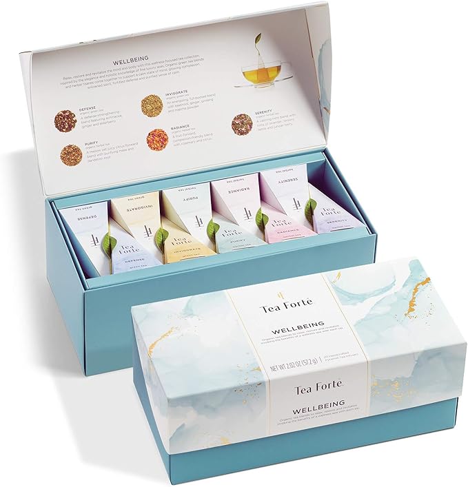 Tea Forte Wellbeing Assorted Presentation Box Tea Gift Set, 20 Count, 2 of Each Variety Individually Wrapped Handcrafted Pyramid Infuser Bags