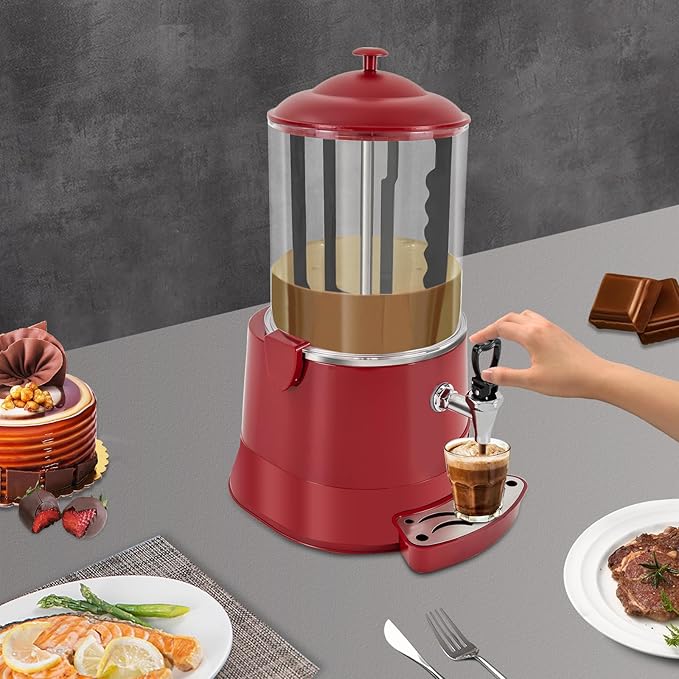 Hot Chocolate Maker Machine, 400W 10L/2.7Gal Electric Stainless Steel Hot Chocolate Dispenser Melting Machine, Commercial Beverage Warmer Coffee Maker for Kitchen Party, Red