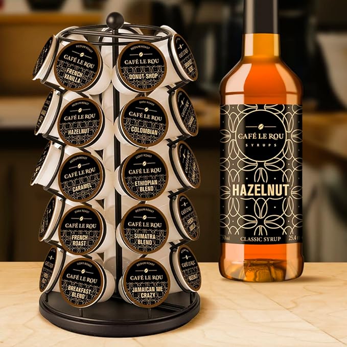 Café Le Rou Hazelnut Coffee Syrup 25.4oz Cafe Flavoring Hazelnut,2-pack) *Includes 2 Dispensers*Flavoring for Coffee, Tea and Espresso