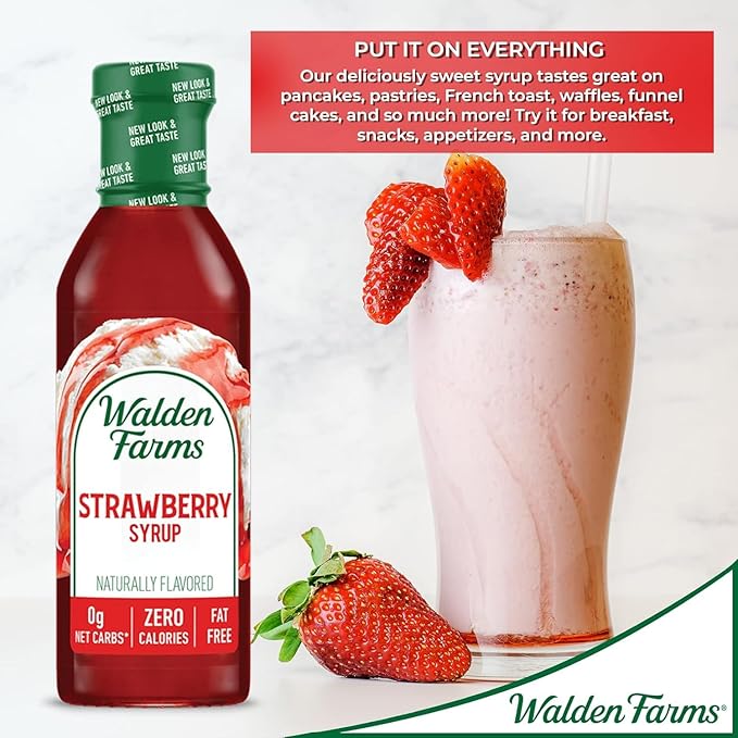 Walden Farms Strawberry Syrup – Perfect for Desserts, Smoothies, Breakfast – Zero Calorie, Sugar-Free, Low Carb, Keto-Friendly, Gluten-Free, Vegan – 2-Pack, 12 oz Bottles