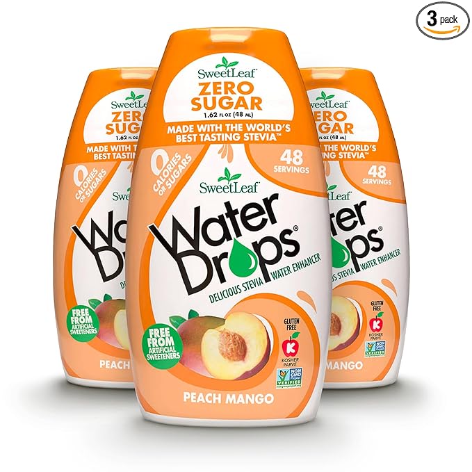 SweetLeaf Water Drops - Peach Mango Water Enhancer, Sugar Free Sweet Leaf Stevia Water Flavoring Drops, 1.62 Oz Ea (Pack of 3)
