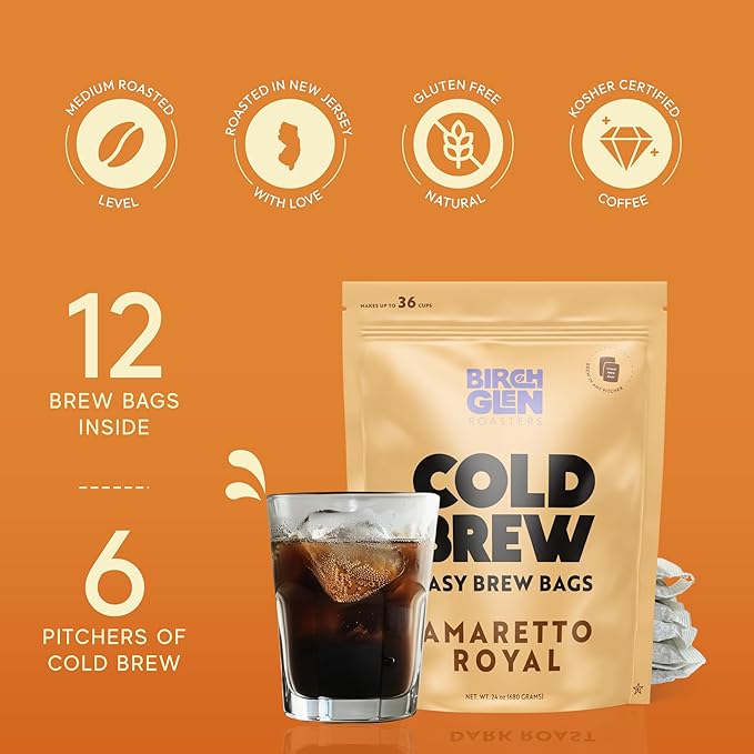 Birch Glen Roasters Cold Brew Coffee Bags - 12 Pack of Coarse Ground Coffee Filter Pitcher Packs for Easy Brewing - 100% Arabica - Yields 6 Pitchers - Medium Roast
