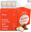 Neuro Energy & Focus Gum - 40mg Natural Caffeine Gum & Nootropic Energy Supplement with L-Theanine & B Vitamins - Sugar Free, Vegan - Cinnamon, 54ct