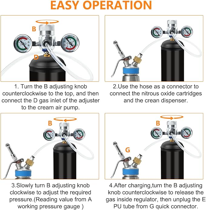 Whipped Cream Charger Pressure Regulator Valve, for 0.95L/580G Tank, for Pressure Regulator Tank & Hose Line on Dispenser
