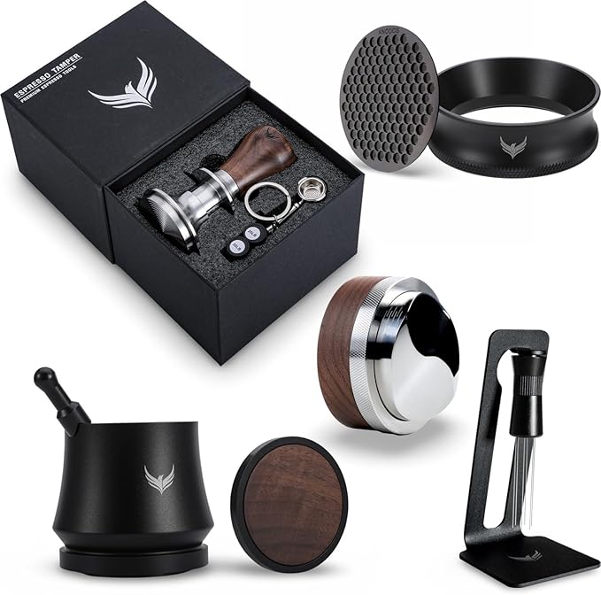 Espresso Machine Accessories 58mm Barista Tools Includes Blind Coffee Shaker, Calibrated Tamper, Coffee Distributor, Portafilter Funnel, Puck Screen and WDT Espresso Stirrer