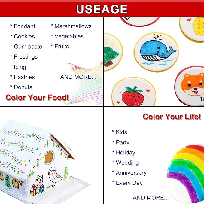 Edible Markers, 11Pcs Ultra Fine Tip(0.5mm) Food Coloring Pens, Double Sided Food Grade Gourmet Writers for Cake,Cookie,Fondant Decorating,Painting,Drawing,Baking,10 color by Edibleink