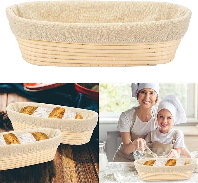 4PACK 8 inch Oval Bread Proofing Basket Banneton Bread Dough Proofing Rising Rattan Basket & Liner for Baking Bread Making