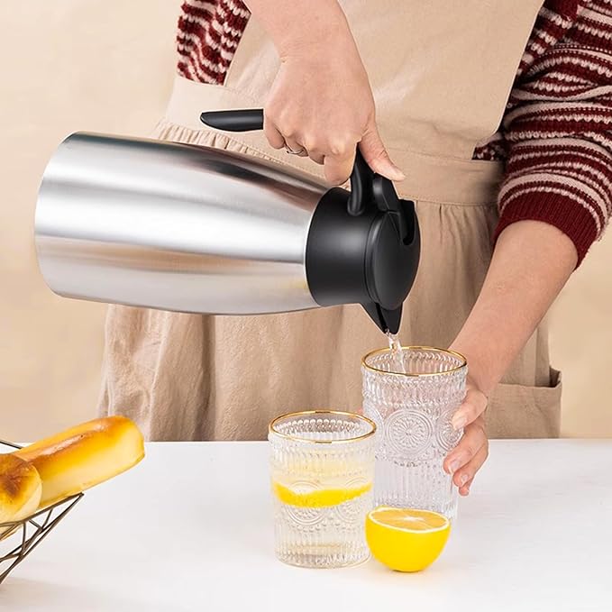 1 PCS 68 OZ Thermal Coffee Carafe, Insulated Stainless Steel Coffee Carafe Double Walled Vacuum Thermal Pot Flask with Brushes Thermos for Keeping Hot Coffee Tea Home and Office (Silver)