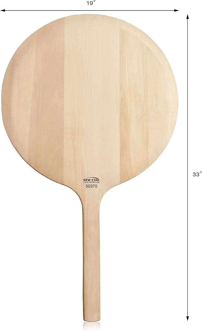 New Star Foodservice 50370 Restaurant-Grade Wooden Pizza Peel, 19" L x 19" W Plate, with 14" L Wooden Handle, 33" Overall Length