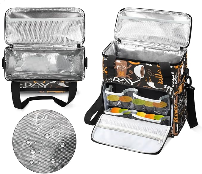 coffee beans cup yellow Coffee Maker Carring Bag Travel Carrying Storage Tote Bag Compatible with Keurig K-Mini or K-Mini Plus Portable Single Serve Coffee Brewer Case with Pockets for K-cup Pods