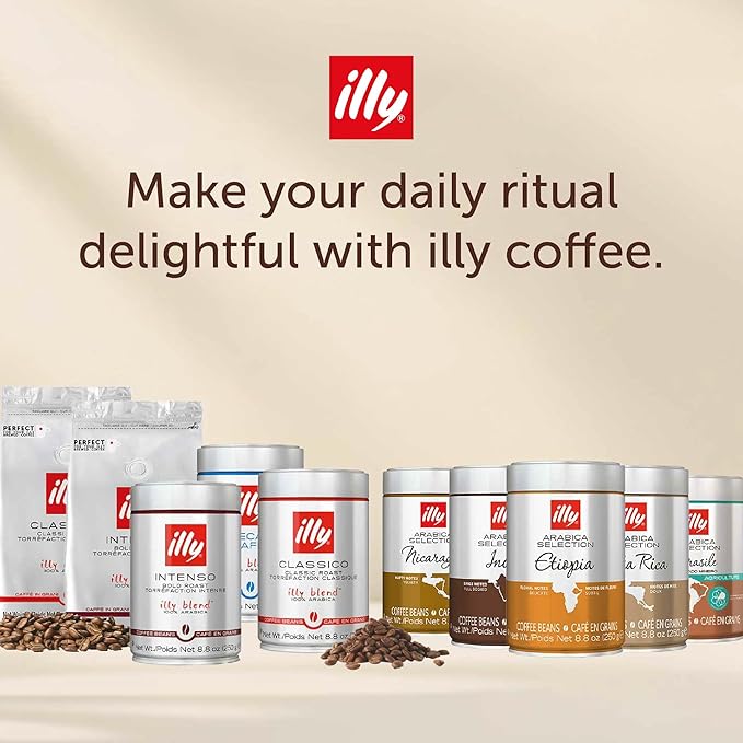 Illy Whole Bean Coffee, Brasile Cerrado Mineiro Medium Roast - Notes of Caramel and Dried Fruit - 100% Arabica - Whole Beans - Pressurized Packaging Sealed for Freshness - 8.8oz can (Pack of 6)