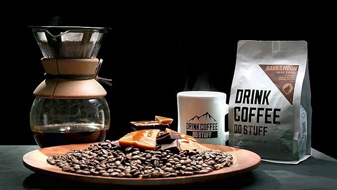 DRINK COFFEE DO STUFF, Bark at the Moon, Blend, Whole Bean, Dark Roast, Sweet, Chocolate, Caffeine, Organic, Lake Tahoe Coffee