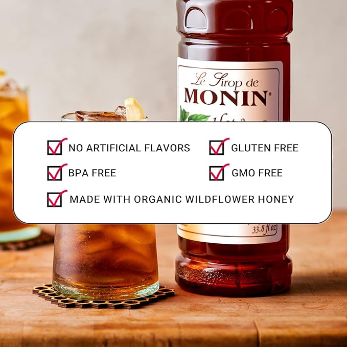 Monin - Hot Honey Syrup, Robust Sweet & Spicy Flavors, Great for Lemonades, Teas, Cocktails, Culinary Recipes, & More, No Artificial Sweeteners, Gluten-Free, Non-GMO, Clean Label (1 Liter)