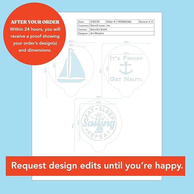 Stencil Stop Custom Coffee Stencil - Customizable for Business Logos, Faces, Images - 14 Mil Mylar Plastic (3 x 3 inches - 25 Pack)
