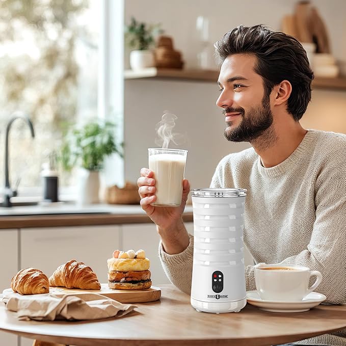 Paris Rhône Milk Frother, 4-in-1 Milk Steamer and Frother, Hot & Cold Foam Milk Warmer with Temperature Control, Auto Shut-Off Frothers for Coffee, Latte, Cappuccino, Macchiato