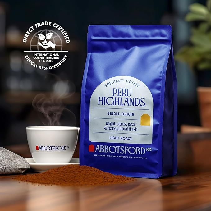 Peru Highlands Ground Coffee, Single Origin Ground Coffee Light Roast with Bright Citrus, Pear, and Honey Floral Finish, Specialty Coffee12 oz Bag, Perfect Andes Coffee Gift