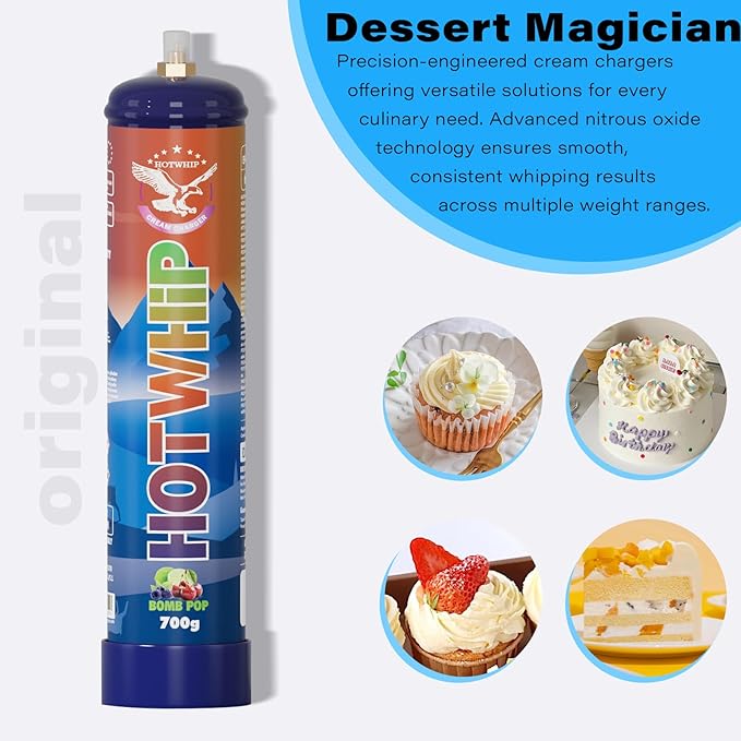 Whipped Cream Charger 700g,1.1L Tank,Cream Charger Food Grade Bombpop Flavor 99.99% Purity Premium Cream Cylinder(1,700g Bombpop)