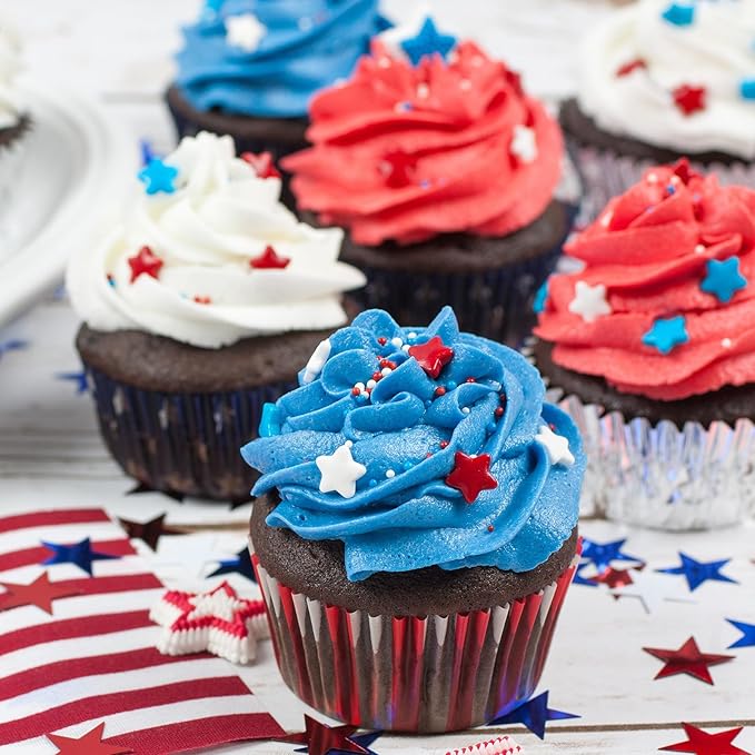 Twisweet Edible Patriotic Sprinkles 12oz, Red White and Blue Sugar Sprinkles Silver Star Mix, 4th of July American Sprinkle, Team USA Memorial Day Confetti, Cupcake Topper Cookie Ice Cream Cake Decorations, Independence Day Birthday Festival Party Supp...