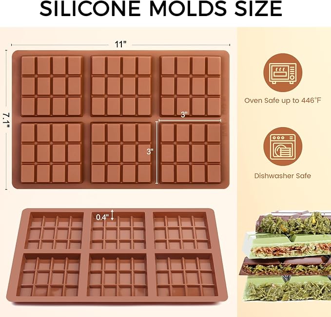 Chocolate Molds - Non-Stick Chocolate Bar Mold, Break Apart Chocolate Bar Maker Food Grade Deep Mold For Knafeh Pistachio Milk Home Diy - 1 Piece