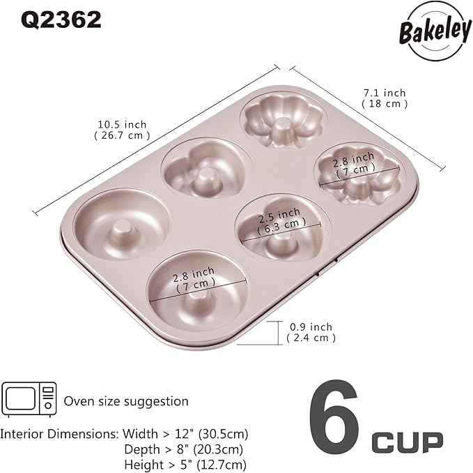 Fancy Donut Pan, 6 Cavity Donut Mold Heavy Duty Steel Non-stick Heart Flower Round Shaped Bund Pans Pattern Doughnut Bakeware for Oven Baking (Champagne Gold)