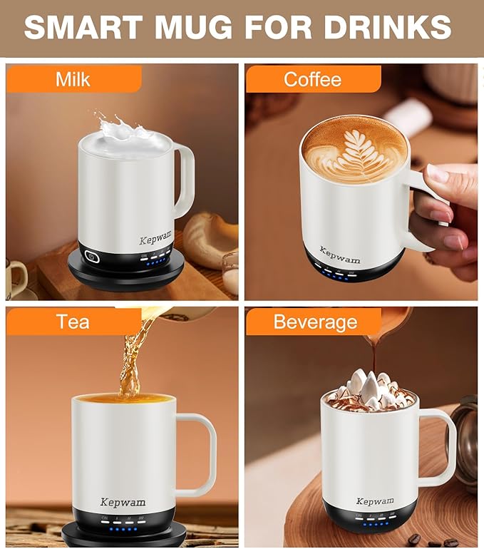 Heated Coffee Mug T1-14oz Fast Heating & Longer Battery Life Self Heating Coffee Mug Hot to 149℉ - Touch & App Controlled Mug Coffee and Hot Beverage Warmer, Gifts for Women and Men