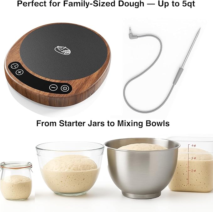 Larger 2-in-1 Sourdough Starter Warmer Pro - 2026 Upgrade Larger Heating Plate, Dough Temp Probe, 1°F Control (70–110°F), 24H Timer, Real-Time Monitoring, for Beginner Bakers Pro-WHT