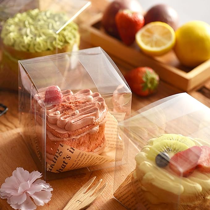 45 Pack 3x3x3 Inches Clear Favor Boxes with Ribbons, Transparent Plastic Cube Treat Boxes for Candy Goodie Gift, Small Individual Hot Cocoa Bomb Packaging Box