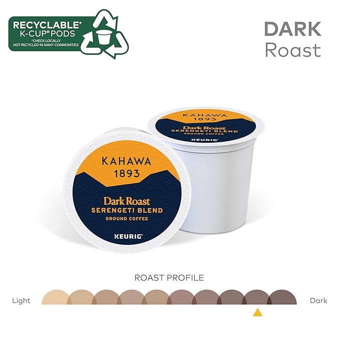 Kahawa 1893 Dark Roast Coffee K-Cup Pods Serengeti Blend (20 Count) - As Seen on Shark Tank, Low Acid, High Antioxidants, Naturally Sweet, Organically Grown, Ethically & Sustainably Sourced