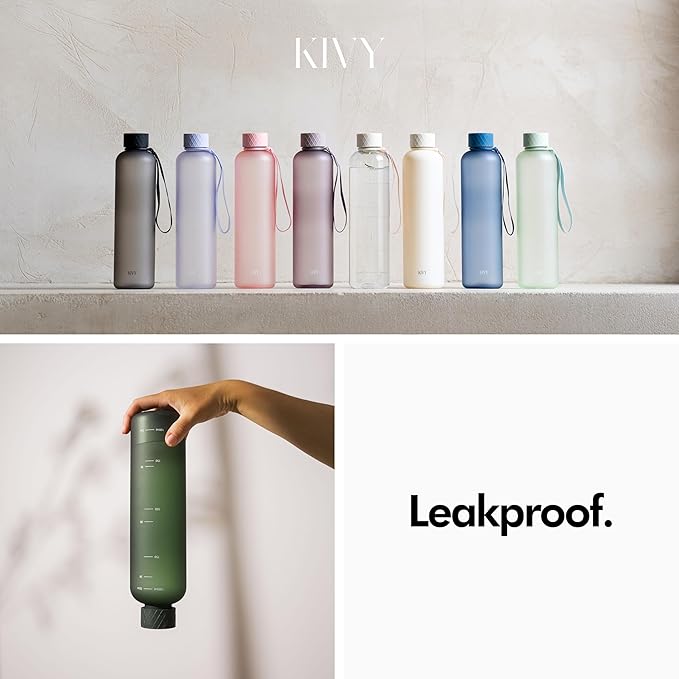 KIVY Slim Water Bottle 32oz [Lightweight & Shatterproof] Fits Backpack & Cupholder for Travel, Sports, School, Gym - Sage green water bottle no straw - Gym water bottle screw top - Dishwasher Safe