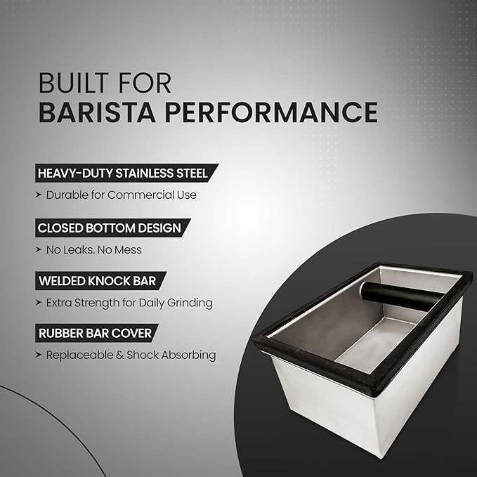 Rattleware Stainless Steel Knock Box | Heavy-Duty Espresso Grounds Container, Welded Bar, Durable and Efficient for Baristas - Quality Coffee Preparation (9.25"x5.5"x4")