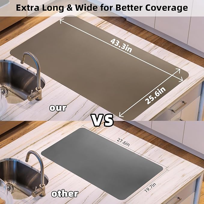 KVK 43.3×25.6in Silicone Mats for Kitchen Counter - Extra Large Silicone Mat Heat Resistant - Glossy Bottom Non Slip - Universal Painting Craft Resin Mat Table Countertop Protector, Taupe