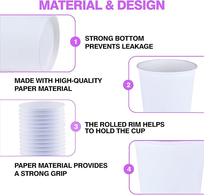 Smygoods White Disposable Paper Coffee Cups (4 OZ, 100 Count) For Hot Beverages, Tea, Espresso, Cocoa - To Go Drink Containers, Café & Office