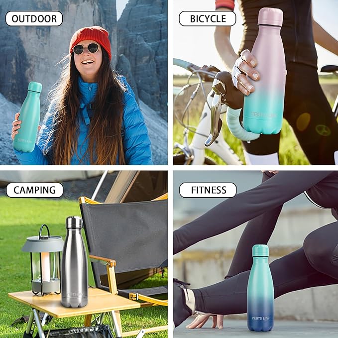 Insulated Water Bottle,2 Pack-9oz Stainless Steel Water Bottles with straw lid,Metal Sports Thermos Water Bottles for Boys,Girls,Double Wall Vacuum BPA-Free Flask for School, Sports & Travel-Black
