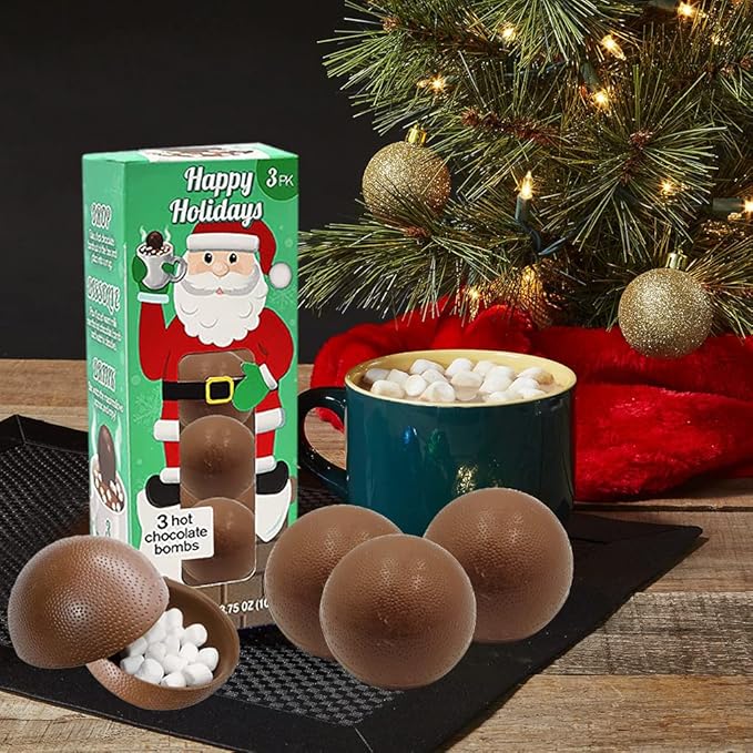 Fruidles Christmas Hot Chocolate Bombs, Drop, Dissolve, Drink Chocolaty Hallow Filled with Mini Marshmallows Birthday, Cocoa Bombs (Pack of 2), (6 Count)