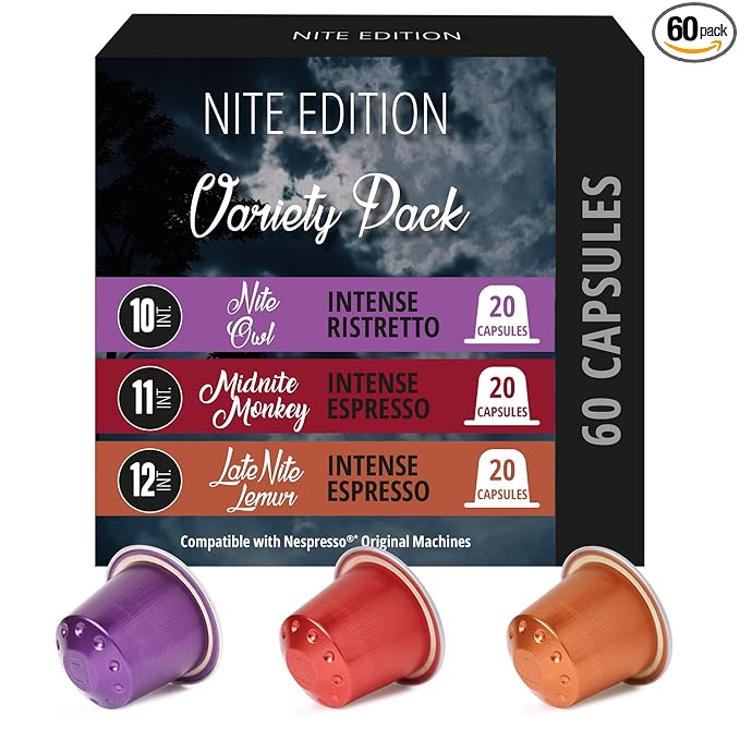60ct Dark Roast Variety Espresso Pods Compatible with Nespresso Original Machine I Aluminum Capsules - Intensity 10-12 I Ristretto Espresso Lungo