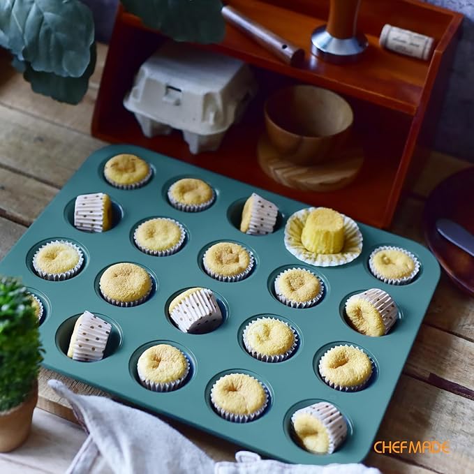 CHEFMADE Mini Muffin Pan, 20 Cups Non-Stick Tiny Cupcake Pan Bakeware for Oven Baking (Green)