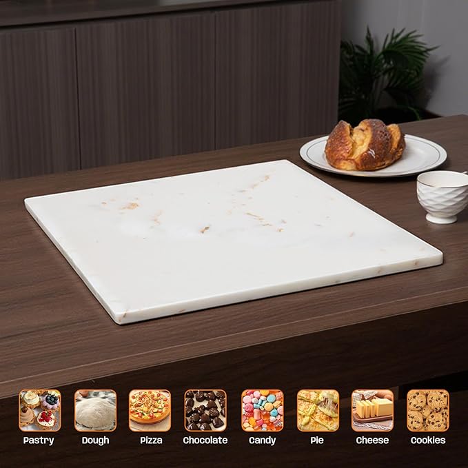 Marble Cutting Board, Large Marble Slab Pastry Board With Non-Slip Feet For Baking, Cheese, Charcuterie, Chocolate, 16x20 Inch