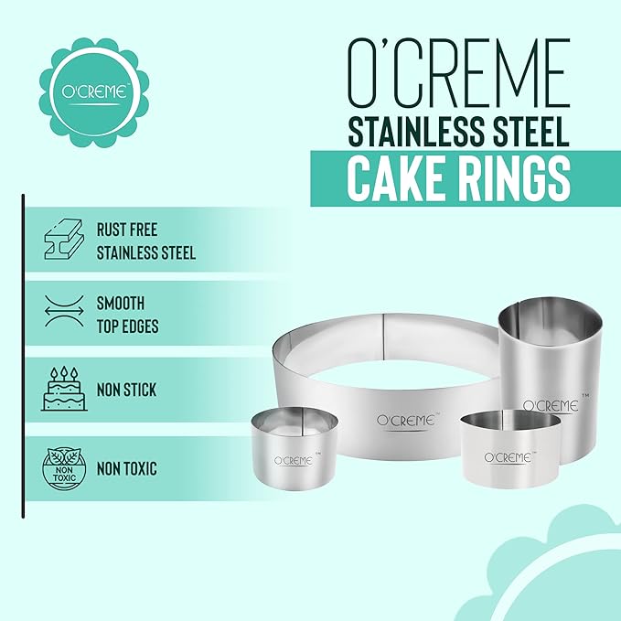 O'Creme Cake Ring Sturdy Stainless Steel Round Mousse Cake Ring Mold for Baking, Dessert Cake Decorating Pastry Rings 12 Inch Diameter x 4 Inch High