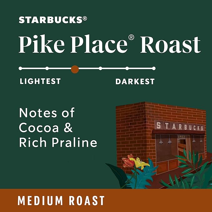 Starbucks Whole Bean Coffee, Medium Roast Coffee, Pike Place Roast, 100% Arabica, 6 bags (12 oz each)
