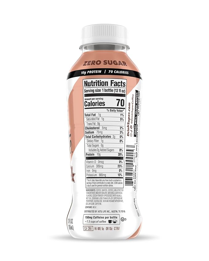 SUPER COFFEE, Keto Protein Coffee (0g Added Sugar, 10g Protein, 70 Calories) [Mocha] 12 Fl Oz, 12 Pack | Iced Smart Coffee Drinks