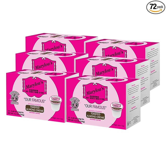 Marylou’s Coffee – Toasted Almond Creme Flavored Gourmet Coffee – Single Serve Coffee Pods, Compatible with Keurig Brewers – 72 Pods