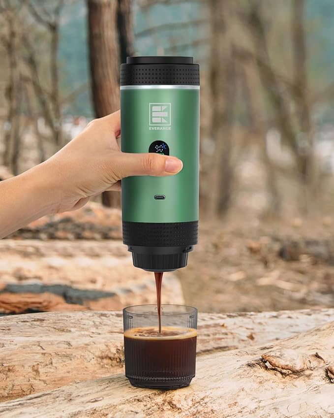 Portable Electric Espresso Machine, Travel Coffee Maker Brewer Compatible with Ground Coffee & NS Capsules (Green with LCD Screen)