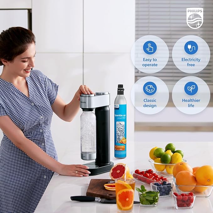 CO2 Canisters for Soda Maker, Philips 60L Threaded Refill Co2 Cylinder for Carbonated Water Machine, Compatible with All Screw-In Sparkling Water Maker, Refillable Co2 Cartridges