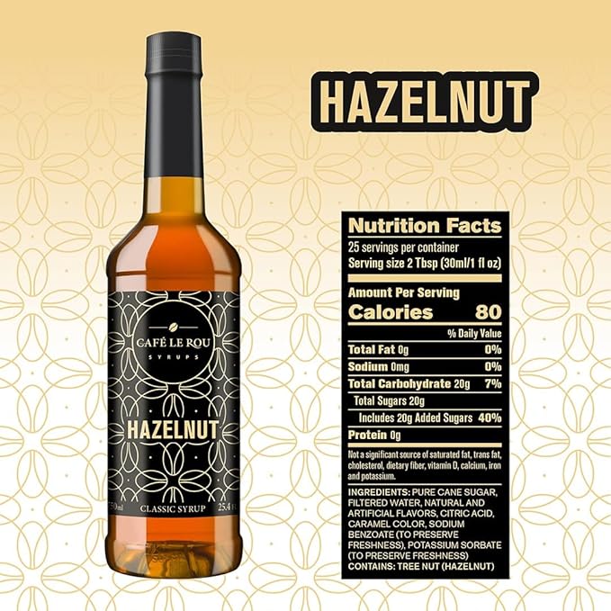 "NEW" Café Le Rou Hazelnut Classic Syrup - 25.4 oz, 1 Pack with 1 Gold Pump Dispensers 25.4 Fl Oz (Pack of 1)