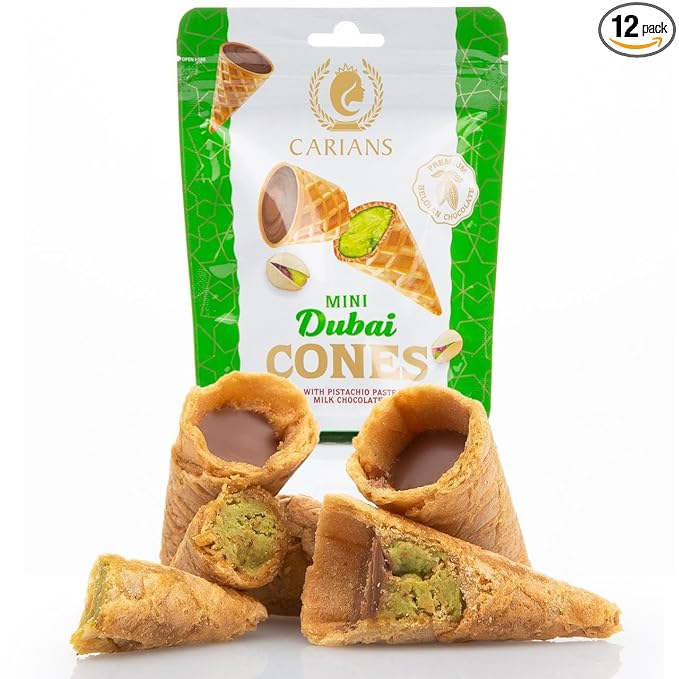 Carians Mini Dubai Cones, Bite-Sized Chocolate Wafer Rolls Crispy, Delicious Waffle Snack- Perfect for Gifts, Parties & Desserts, Great for Gift Giving, Anniversary, Thanksgiving, Christmas