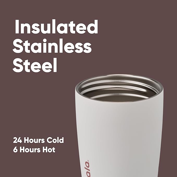 Owala SmoothSip Slider Insulated Stainless Steel Coffee Tumbler, Reusable Iced Coffee Cup, Hot Coffee Travel Mug, BPA Free 20 oz, Tan/White (Vanilla Bean)